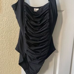 New Calvin Klein Black Ribbed One-Piece Swimsuit reg price $80 sz 18